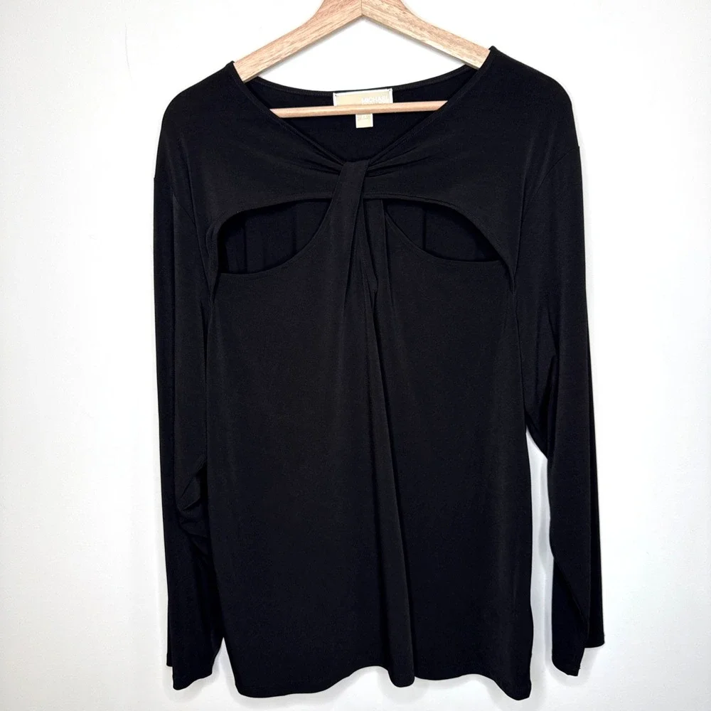 Michael Kors Shirt Blouse Women's 3X Black Long Sleeve‎ Cutout Slinky Stretch